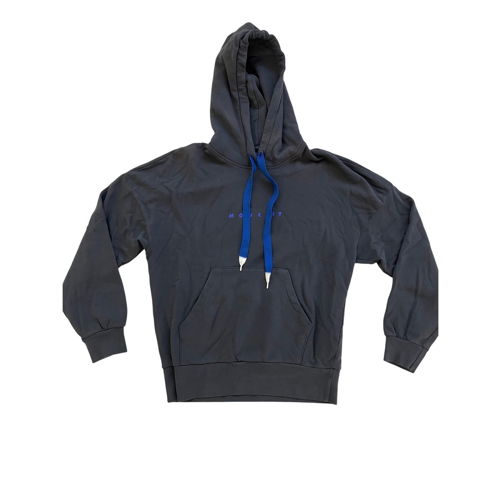 MOTHER MOVE IT Hoodie Sweatshirt Charcoal Grey Blue Drawstring Women Small